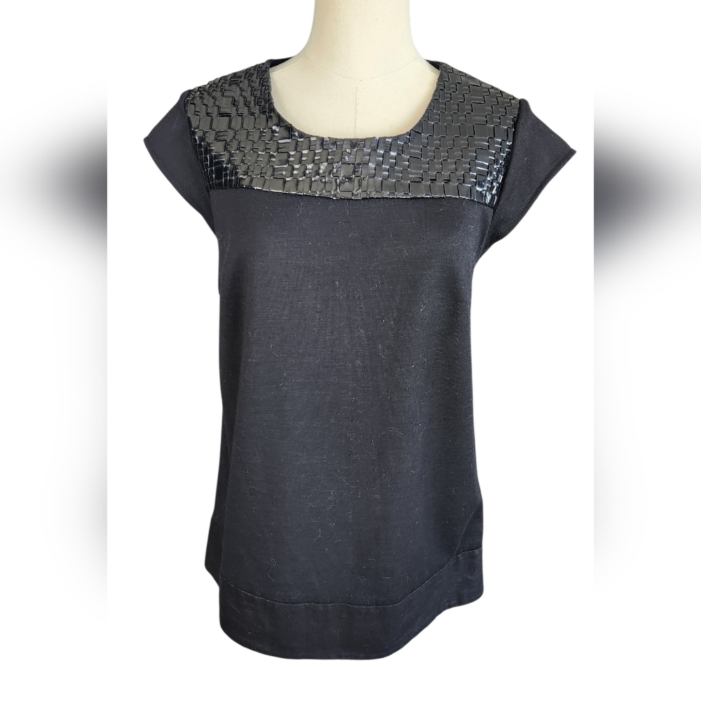 Kensie Black top with Faux Patent Leather Detail